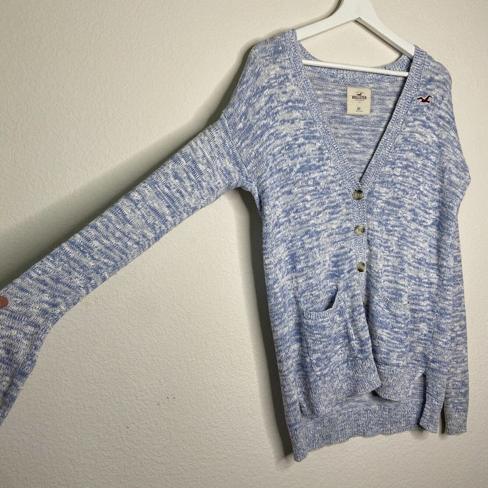 Hollister Blue Space Dyed Button Pocketed Cardigan Sweater Sz XS - Picture 5 of 7